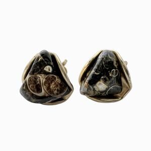 Turritella Agate Fossil Earrings Screw Back Gold Tone Shell Inclusions Vintage